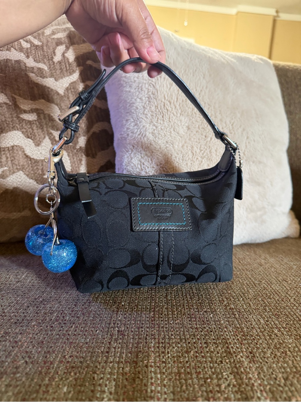 Coach Black Signature Small Shoulder Bag Cherries not included